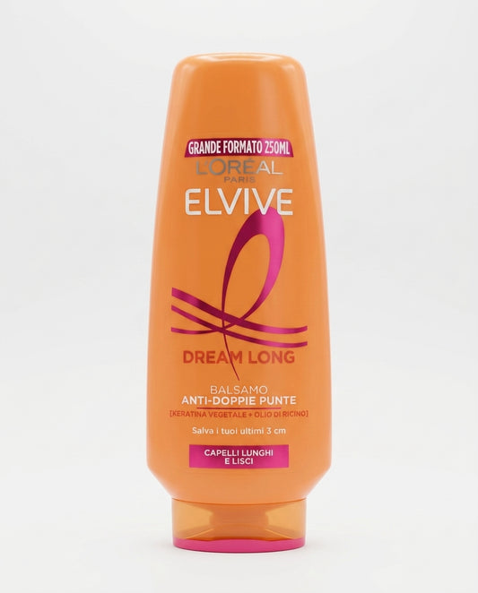 L'Oréal Paris Elvive Dream Long Balsamo Anti-Doppie Punte 250 ml, per capelli lunghi e danneggiati, con cheratina vegetale e olio di ricino, formulato per proteggere le ultime 3 cm.