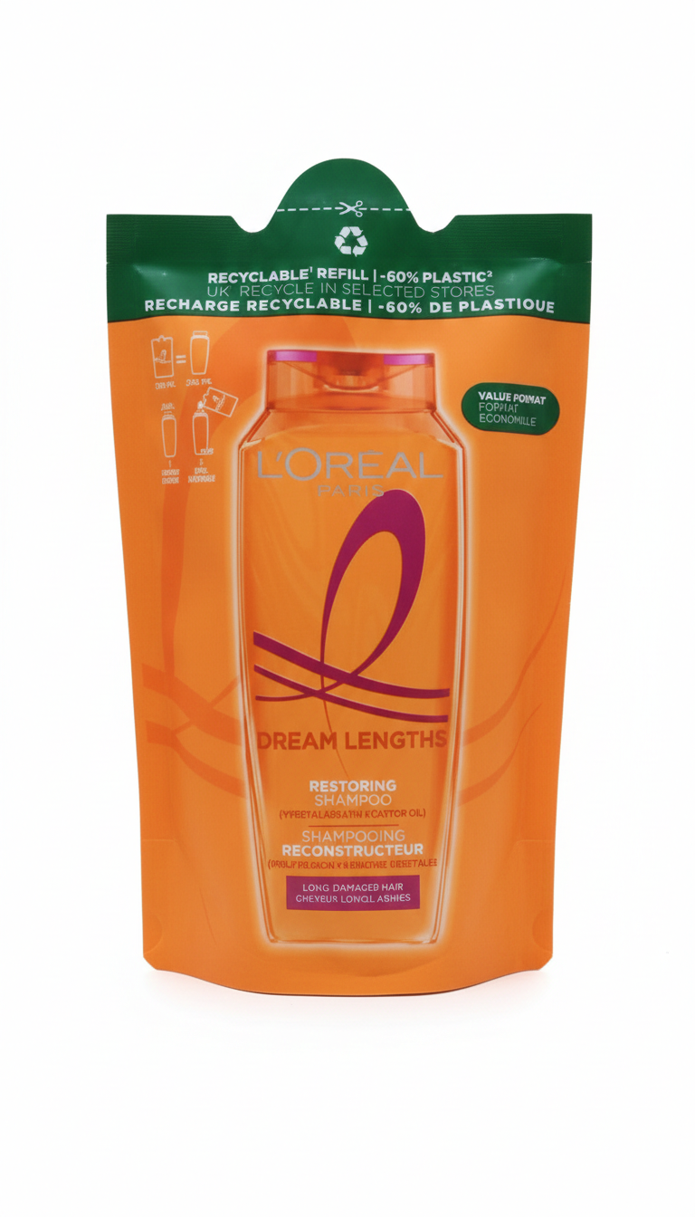 L'Oréal Elvive Shampoo Dream Long Eco-Ricarica 250 ml con cheratina vegetale e olio protettivo per capelli lunghi danneggiati formato sostenibile riduce l'uso di plastica