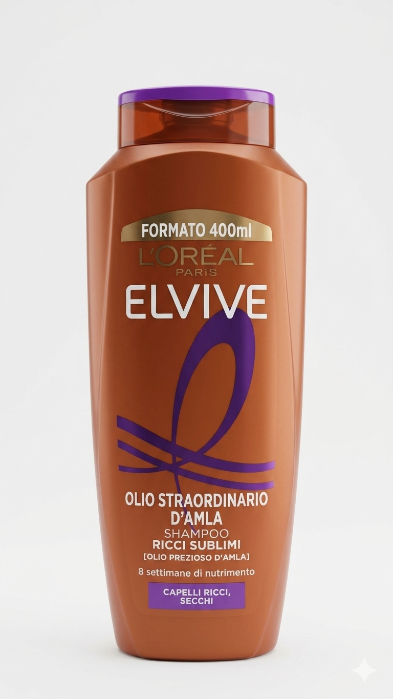 L'Oréal Elvive Olio Straordinario Shampoo Ricci Sublimi 400 ml con olio di amla per capelli ricci e secchi definizione 48 ore e azione anti-crespo nutriente senza appesantire