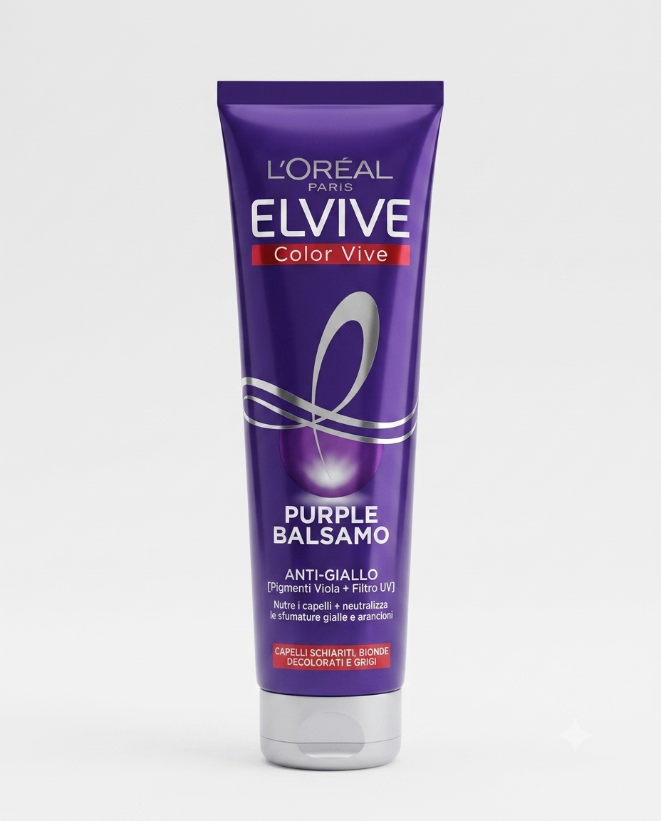 L'Oréal Paris Elvive Color Vive Purple Balsamo Anti-Giallo 150 ml, balsamo con pigmenti viola e filtro UV, specifico per capelli biondi, decolorati e grigi, aiuta a neutralizzare i riflessi gialli indesiderati e a mantenere un colore luminoso e dall'aspetto uniforme.