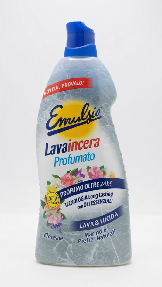 Emulsio Lavaincera Profumato Floreale 875 ml, detergente lava e lucida per marmo e pietre naturali, dona brillantezza senza aloni con profumo floreale 24h a lunga durata.