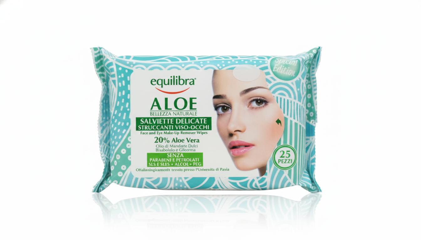 Equilibra Salviette Struccanti Viso-Occhi Aloe Vera 25 Pezzi - Senza Alcool, 20% Aloe