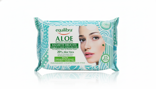 Equilibra Salviette Struccanti Viso-Occhi Aloe Vera 25 Pezzi - Senza Alcool, 20% Aloe