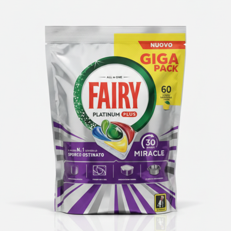 Fairy - Platinum Plus Giga Pack 60 Capsule Lavastoviglie – Azione Sporco Ostinato