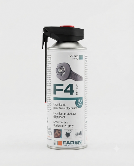 FAREN F4 Hi-Tech Lubrificante Sbloccante Multifunzione 400 ml, spray protettivo antiruggine con beccuccio di precisione, lubrifica, sblocca, protegge dalla corrosione e rimuove l'umidità su metalli e meccanismi.