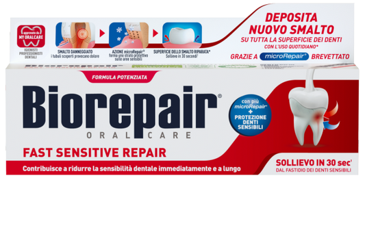 Biorepair Dentifricio Fast Sensitive Repair 60 ml | Ripara Smalto e Dentina con microRepair® | Sollievo Immediato dalla Sensibilità Dentale | Senza Fluoro | 100% Smalto Riparato