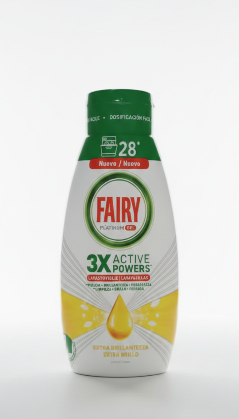Fairy Platinum Gel Lavastoviglie 3X – 504ml (28 Lavaggi) – Azione Brillantezza Extra al Limone – Pulizia Profonda e Freschezza