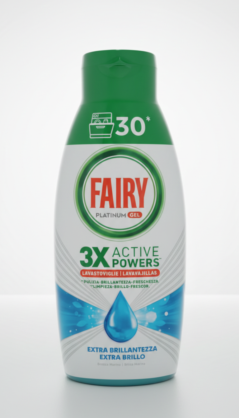 Fairy Platinum Gel Lavastoviglie – 600ml (30 Misurini) – Brezza Marina – Extra Brillantezza e Azione Sgrassante Profonda