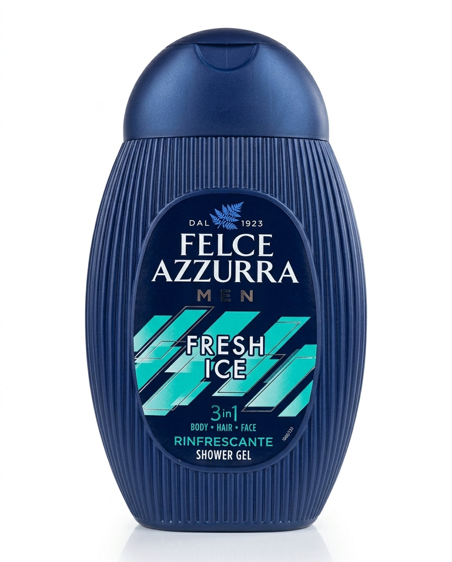Felce Azzurra MEN Fresh Ice Shower Gel 3in1 250 ml | Docciaschiuma Corpo, Capelli e Viso | Con Mentolo, Pantenolo, Lavanda e Olio di Arancia | Effetto Rinfrescante | Dermatologicamente Testato |