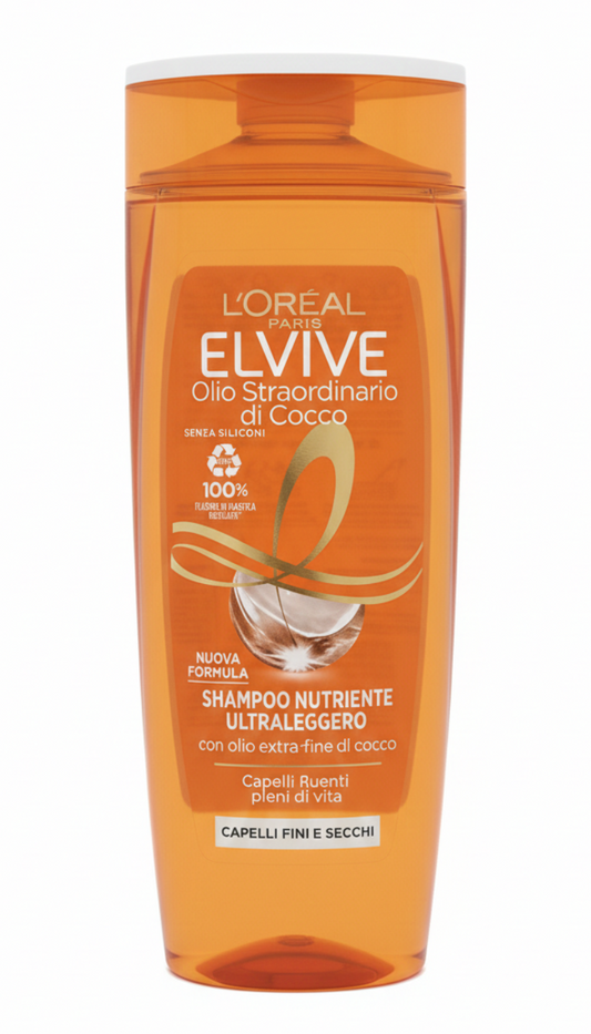 L'Oréal Elvive Shampoo Olio Straordinario Cocco 400ml – Nutrimento Intenso ad Alta Leggerezza con Olio di Cocco Extra-Fine – Senza Siliconi