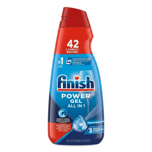Finish Power Gel All in 1 Lavastoviglie 42 Lavaggi 940 ml – Gel con 3 Poteri Sgrassanti per Cicli Brevi e Residui Incrostati