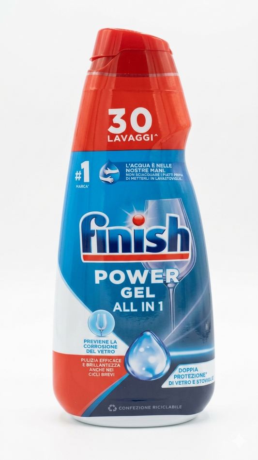 Finish Power Gel Classico All in 1 600ml – Detersivo Lavastoviglie Liquido per 30 Lavaggi con Azione Anti-Corrosione Vetro