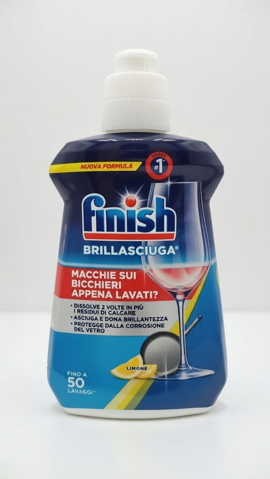 Finish Brillantante Brillasciuga Limone 250ml | 100% Asciugatura Efficace | Anti-Aloni e Protezione Opacità | Fino a 50 Lavaggi