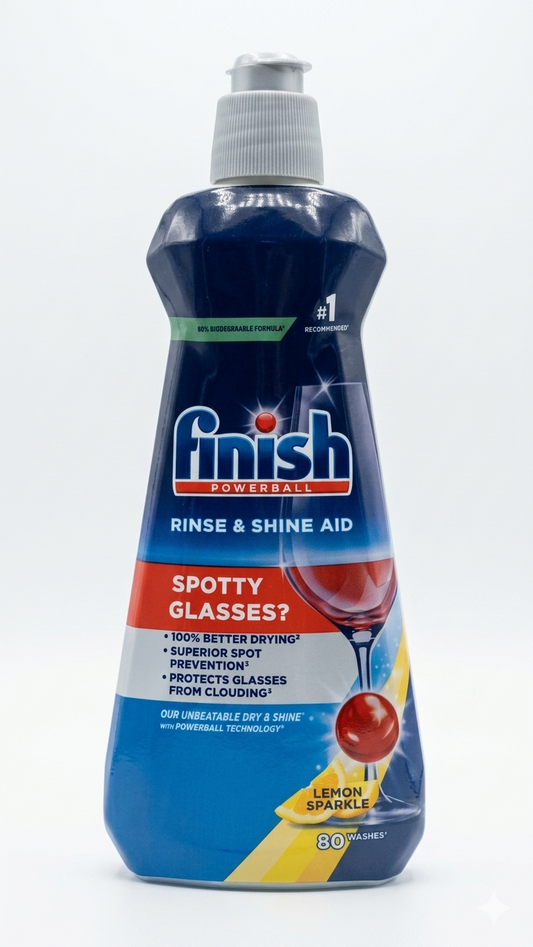 Brillantante Finish Rinse & Shine Aid Lemon Sparkle 400ml – Asciugatura Superiore e Azione Anti-Opacità per 80 Lavaggi