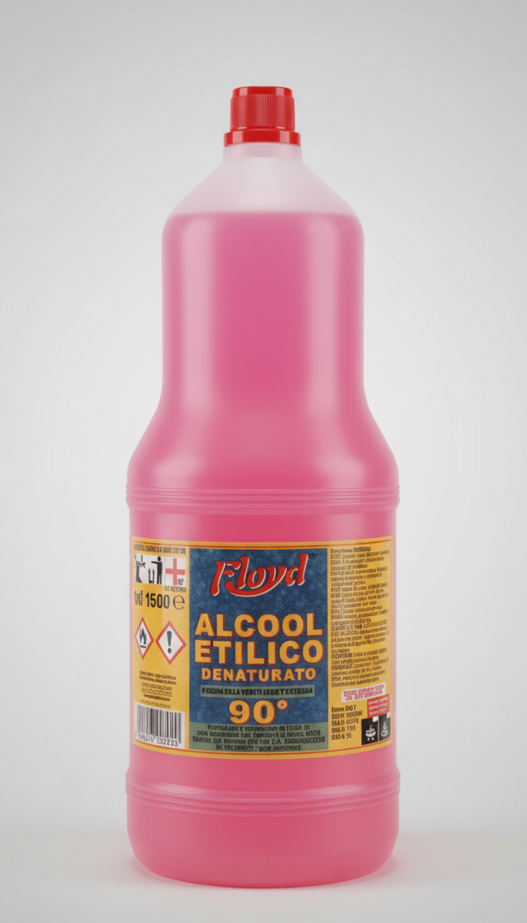 Floyd Alcool Etilico Denaturato 90° 1500ml disinfettante e sgrassante multiuso per casa, vetri e superfici dure.