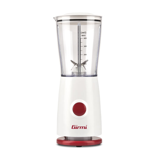Girmi FR0301 Frullatore Elettrico Compatto 170W | Capacità 400cc | 4 Lame in Acciaio Inox | Funzionamento Pulse e Bicchiere Graduato | Soluzione Salvaspazio per Cucina
