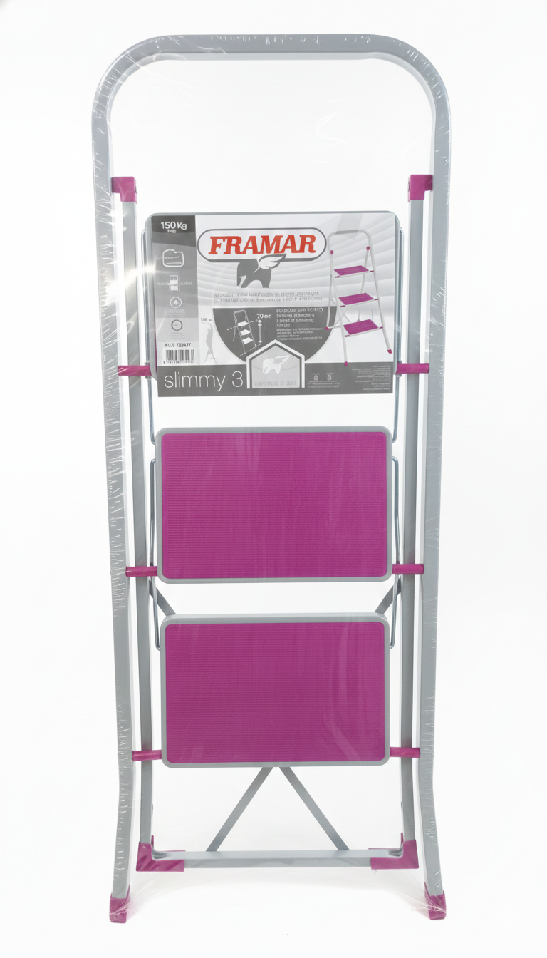 Sgabello Framar Slimmy 3 | Scala Pieghevole in Acciaio Verniciato | 2 Scalini + Pedana | Portata 150 kg | Fermo di Sicurezza e Piedi Antiscivolo