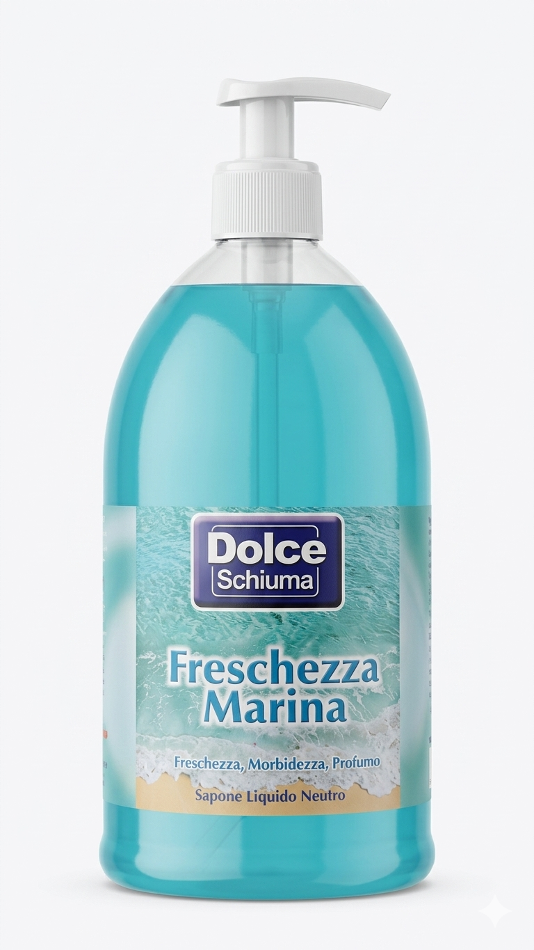 Dolce Schiuma Sapone Liquido Neutro Freschezza Marina 1000 ml – Maxi Formato con Dosatore per Mani e Viso