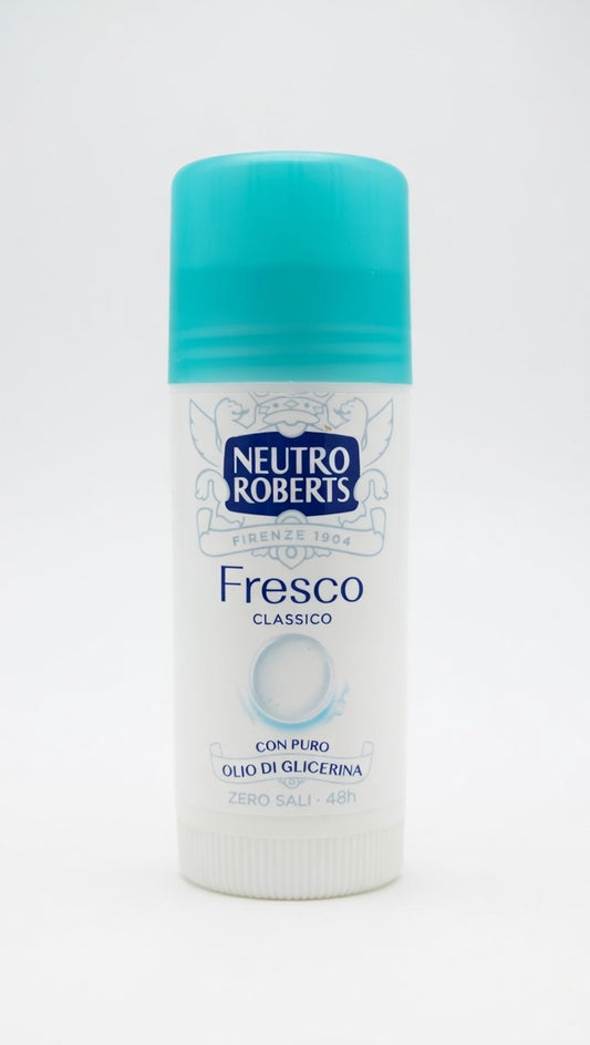 Neutro Roberts Deodorante Stick Fresco Classico 40 ml – Con Puro Olio di Glicerina – 0% Sali di Alluminio – Protezione 48h Anti-Macchie