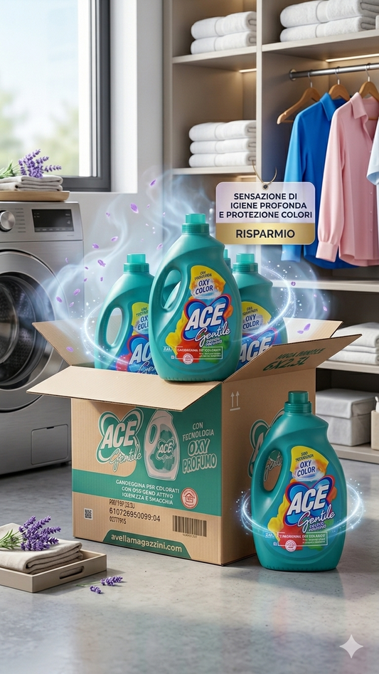 ACE Gentile Fresco Profumo MEGA BUNDLE 6X 2.3 Litri (13,8 litri) – Candeggina Delicata per Capi Colorati e Delicati – Tecnologia Oxy-Color Igienizzante – Spedizione Gratis Inclusa