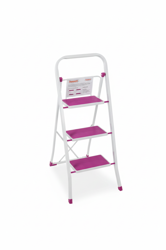 Sgabello Framar Slimmy 3 | Scala Pieghevole in Acciaio Verniciato | 2 Scalini + Pedana | Portata 150 kg | Fermo di Sicurezza e Piedi Antiscivolo