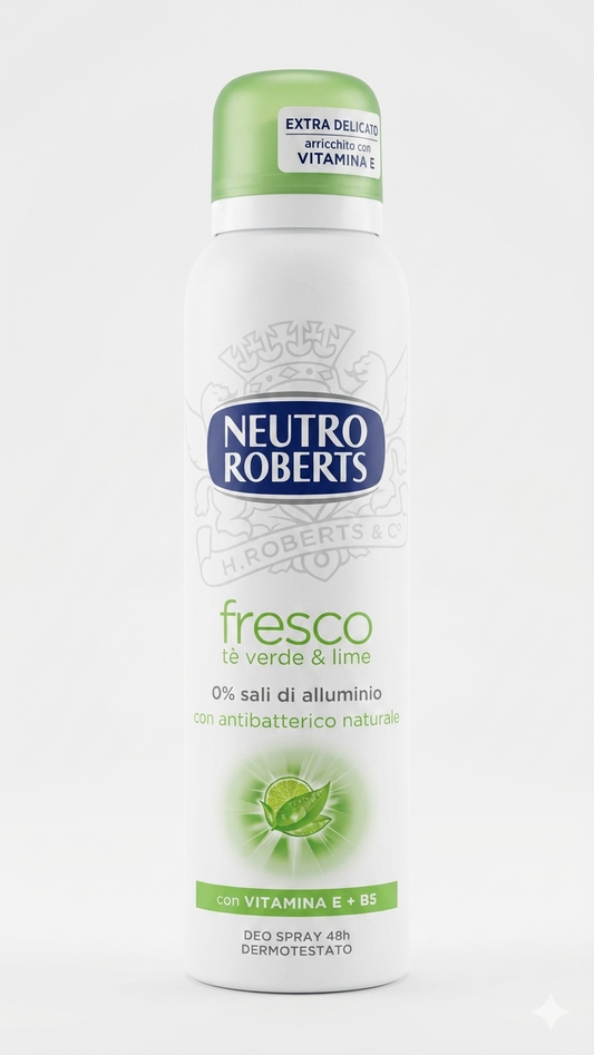 Neutro Roberts Fresco Tè Verde e Lime Deodorante Spray – Protezione 48h Traspirante Zero Sali