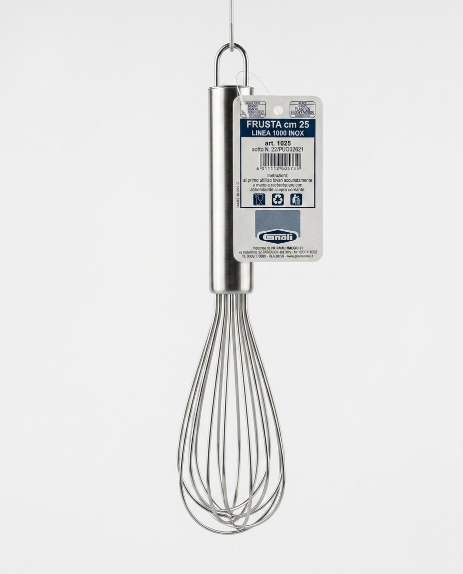 Gnali 1000 INOX Frusta da Cucina 25 cm in acciaio inox, frusta professionale ideale per montare, amalgamare e mescolare ingredienti, Art. 1025, Made in PRC.