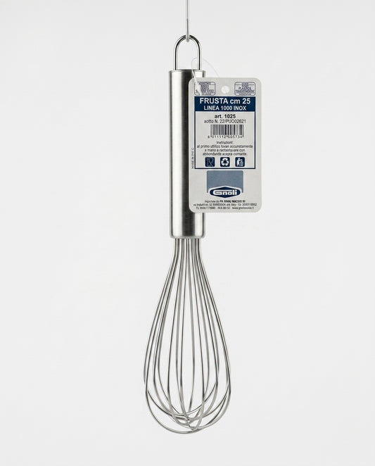 Gnali 1000 INOX Frusta da Cucina 25 cm in acciaio inox, frusta professionale ideale per montare, amalgamare e mescolare ingredienti, Art. 1025, Made in PRC.