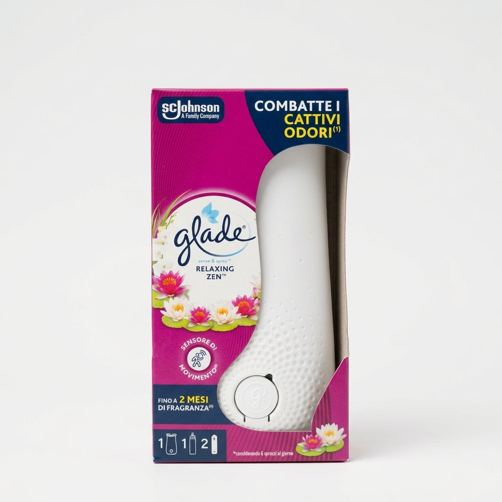 Glade Sense & Spray Relaxing Zen Diffusore Automatico Sensore Movimento – Kit Completo Ricarica 18ml e Batterie AA Included