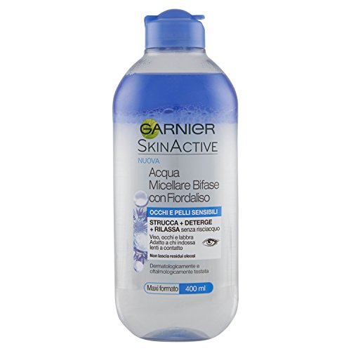 Garnier Acqua Micellare Bifase con Fiordaliso 400ml – Strucca Waterproof, Deterge & Rilassa Pelli Sensibili