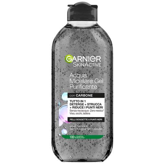 Garnier Acqua Micellare Gel Purificante al Carbone 400ml – Deterge, Strucca & Anti-Punti Neri, Pelli Miste/Impure