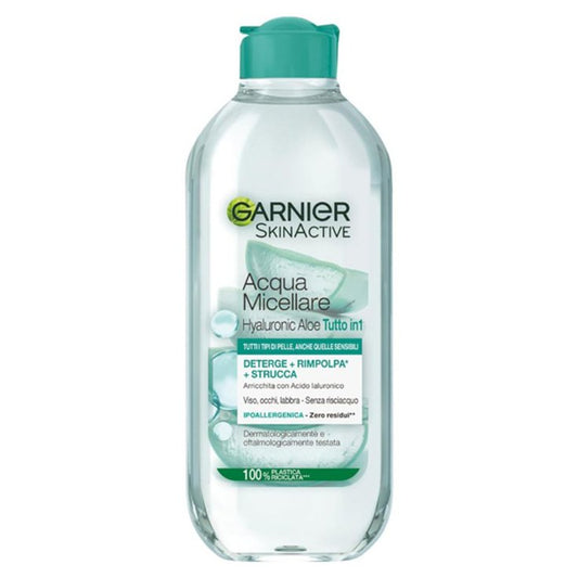 Garnier Acqua Micellare Hyaluronic Aloe Tutto in 1 400ml – Deterge, Strucca & Rimpolpa, Pelli Sensibili