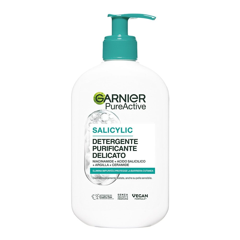 Garnier Pure Active Detergente Purificante Delicato 250 ml | Con Niacinamide, Acido Salicilico, Argilla e Ceramide | Riduce i Pori e Protegge la Barriera Cutanea