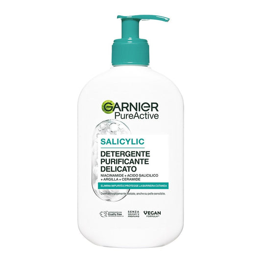 Garnier Pure Active detergente purificante delicato 250 ml con niacinamide, acido salicilico, ceramide e argilla per pulizia profonda e riduzione pori.