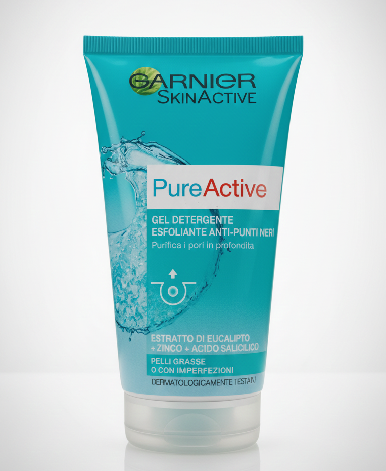Garnier Pure Active Gel Detergente Esfoliante 150 ml | Anti-Punti Neri con Zinco Purificante e Acido Salicilico | Per Pelli Miste e Grasse