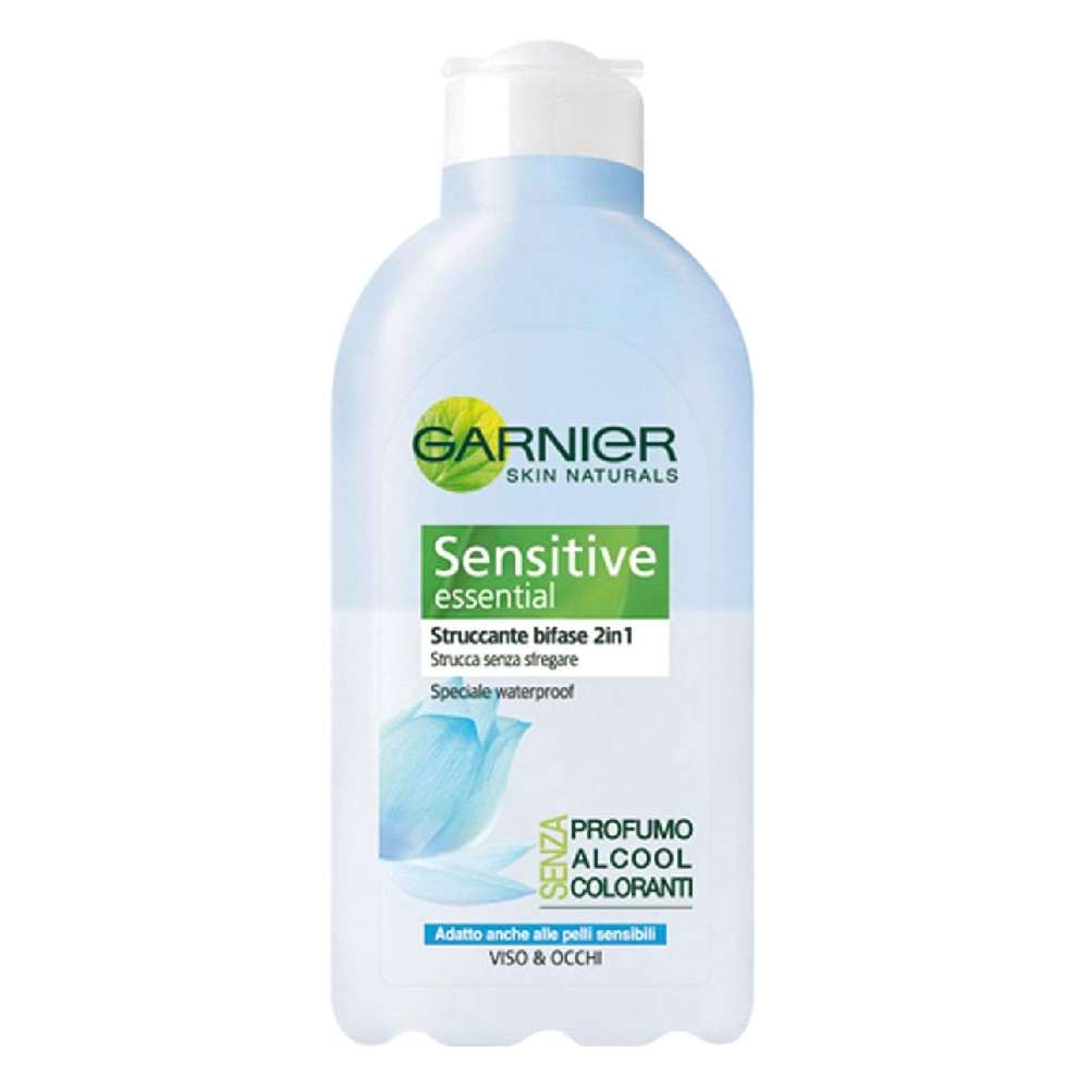 Garnier Sensitive Essential Struccante Bifase Viso e Occhi 200 ml | Rimuove Trucco Waterproof Senza Sfregare | Per Pelli Sensibili con Pro-Vitamina B5