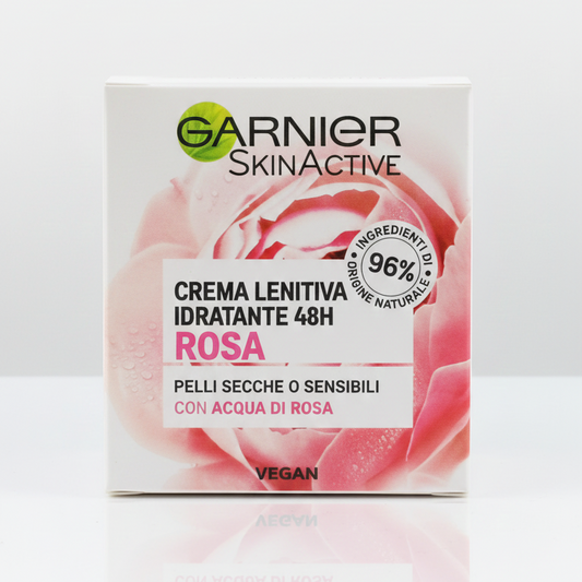 Garnier SkinActive Crema Idratante Lenitiva 48H Acqua di Rosa 50 ml | 96% Ingredienti Naturali | Per Pelli Secche e Sensibili | Senza Siliconi