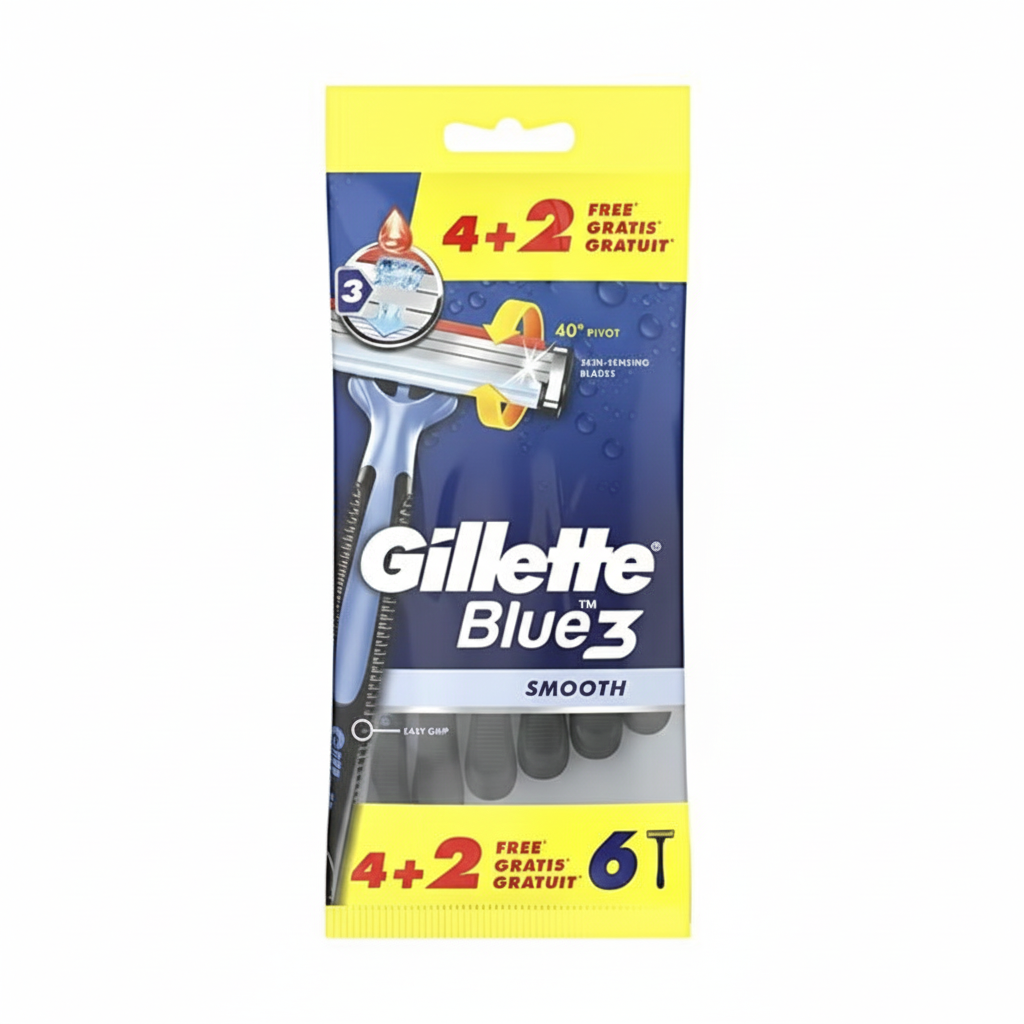 Gillette Blue3 PROMO PACK Rasoi Usa e Getta (6 Pz) – 4+2 Gratis – 3 Lame Skin-Sensing e Testina Pivotante 40° – Manico Easy Grip per Rasatura Smooth
