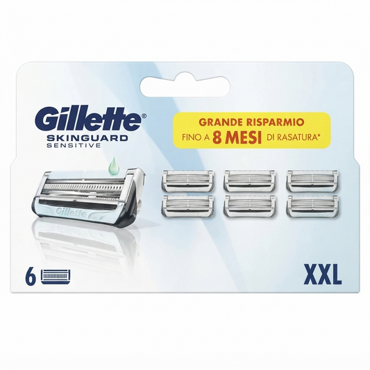 Gillette SkinGuard Sensitive ricambi 6 lamette uomo, testine rasoio con protezione per pelle sensibile.