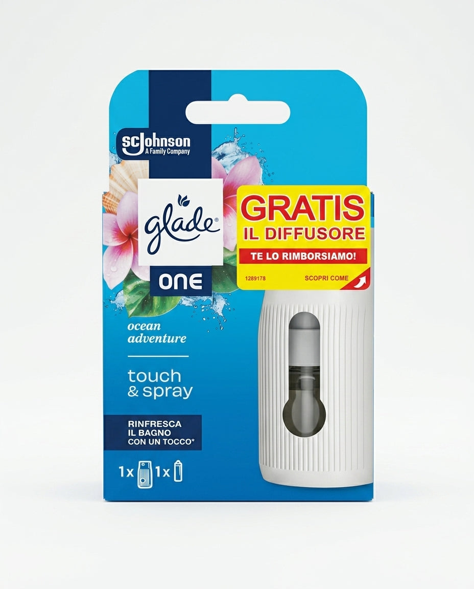Glade Touch & Spray Starter Kit Diffusore Manuale Bagno 10ml Ricaricabile – Profumatore Parete Appoggio Anti-Odore