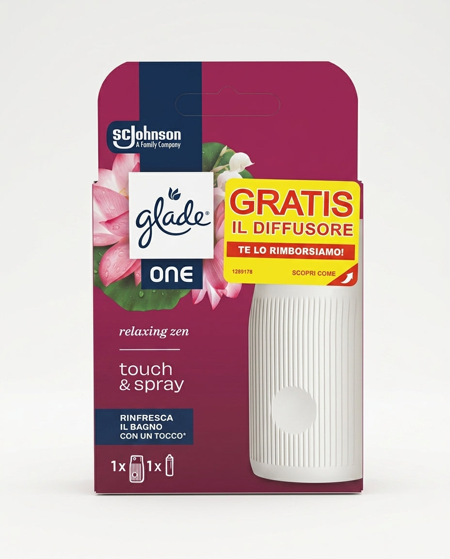 Glade Touch & Spray Starter Kit Diffusore Manuale Bagno 10ml Ricaricabile – Profumatore Parete Appoggio Anti-Odore