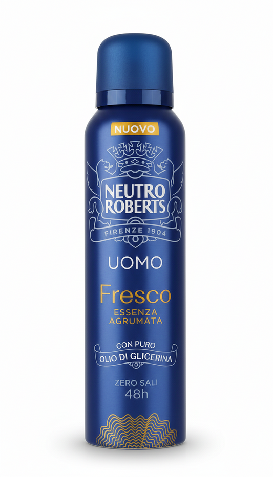 Neutro Roberts Uomo Fresco Essenza Agrumata Spray 150ml | Zero Sali di Alluminio | Protezione 48h con Limone e Bergamotto