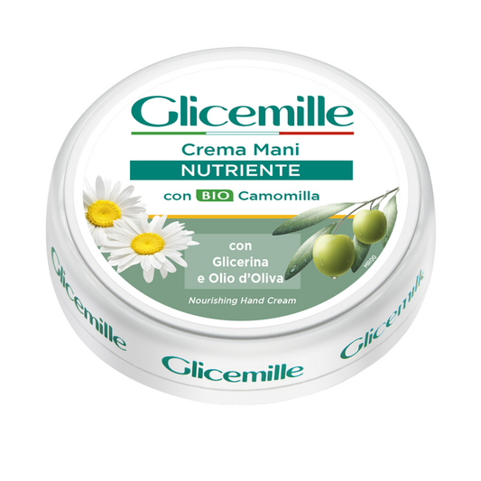 Glicemille Crema Mani Nutriente Giara 100ml - Azione Emolliente Profonda - Con Olio d'Oliva, Glicerina e BIO Camomilla - Mani Secche e Screpolate