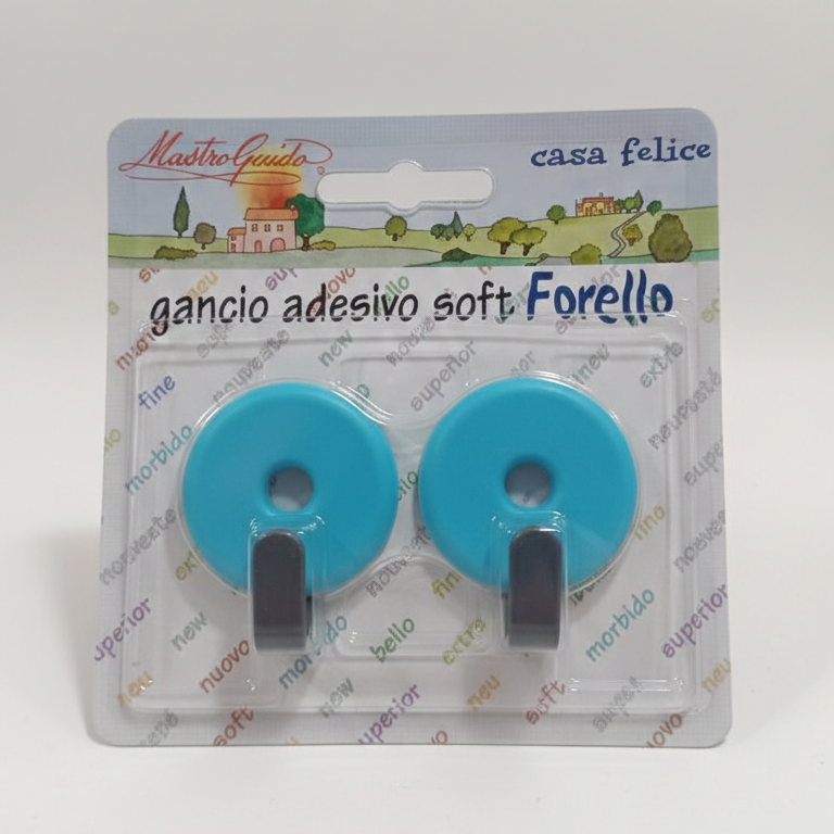 Mastro Guido Gancio Adesivo Soft Fiorello | Set 2 Pezzi | Ideale per Cucina e Bagno | Disponibile in Rosa, Azzurro e Bianco