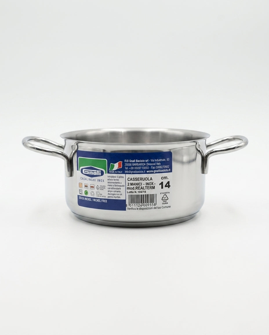 Gnali Acciaio Inox 18/10 Casseruola Fonda 14cm Modello Real 2 Manici – Pentola Professionale Multicottura Induzione