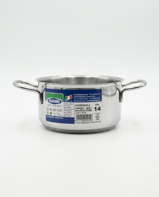 Gnali Acciaio Inox 18/10 Casseruola Fonda 14cm Modello Real 2 Manici – Pentola Professionale Multicottura Induzione