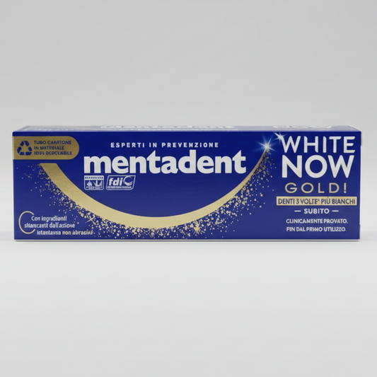 Mentadent White Now Gold 50ml – Denti 3X Più Bianchi Subito – Tecnologia White-Infinity – Sbiancamento Istantaneo Non Abrasivo – Protezione Smalto
