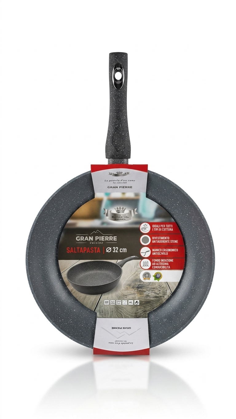 GranPierre Saltapasta Professionale 32cm Antiaderente Stone – Padella Fondo Induzione Alta Conducibilità