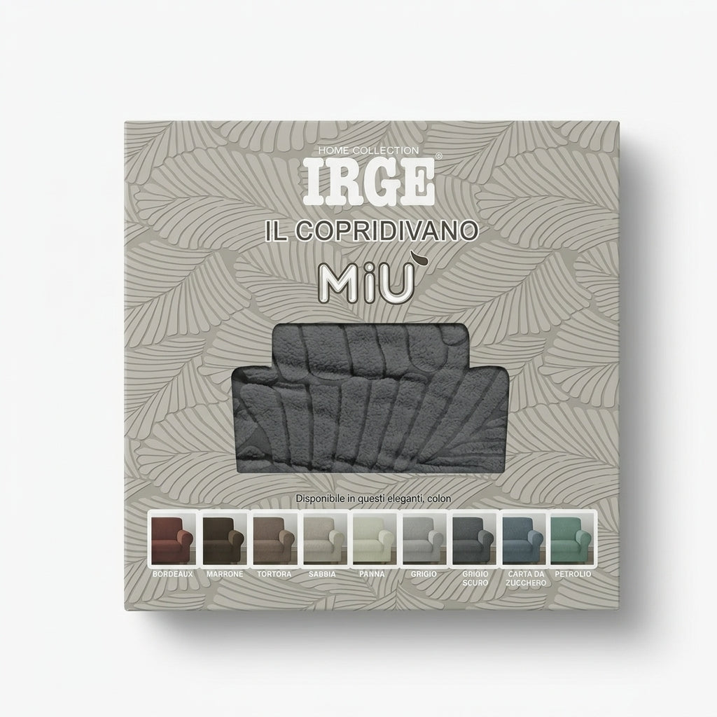 Irge Copridivano MIU Elasticizzato Tinta Unita | Tessuto Moderno Antisfilo | Vestibilità Sartoriale 2, 3, 4 Posti | Protezione Totale Pet Friendly
