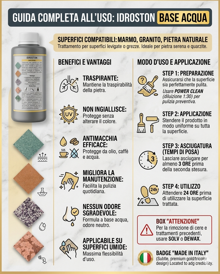 Faren Idroston Antimacchia Neutro per Pietre Naturali 750ml – Trattamento Traspirante Base Acqua per Marmo, Granito e Superfici Delicate